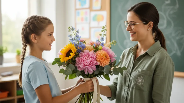 Bloemen voor de juf of meester aan het einde van het schooljaar